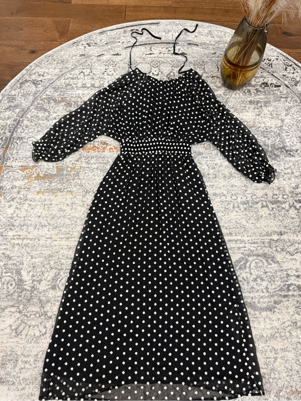 Zara Black and White Polka Dot Midi Dress Fits sizes XS to M.